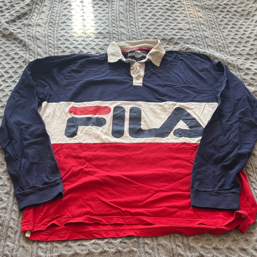 Fila Navy, White, and Red Rugby Shirt
